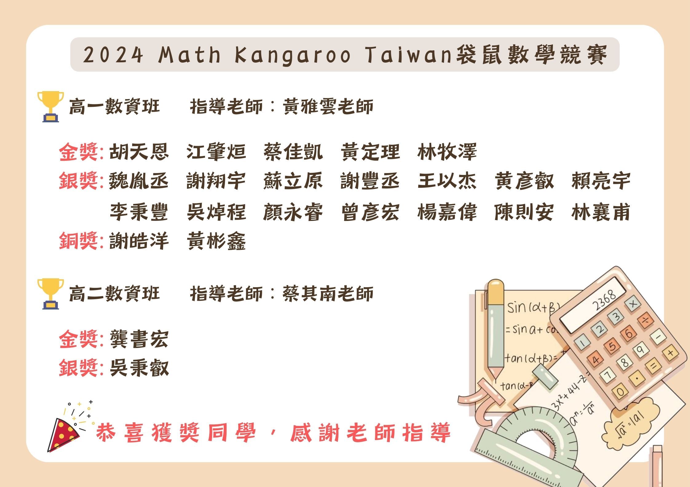 2024 Math Kangaroo Taiwan袋鼠數學競賽