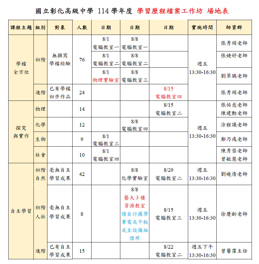 課程時間表