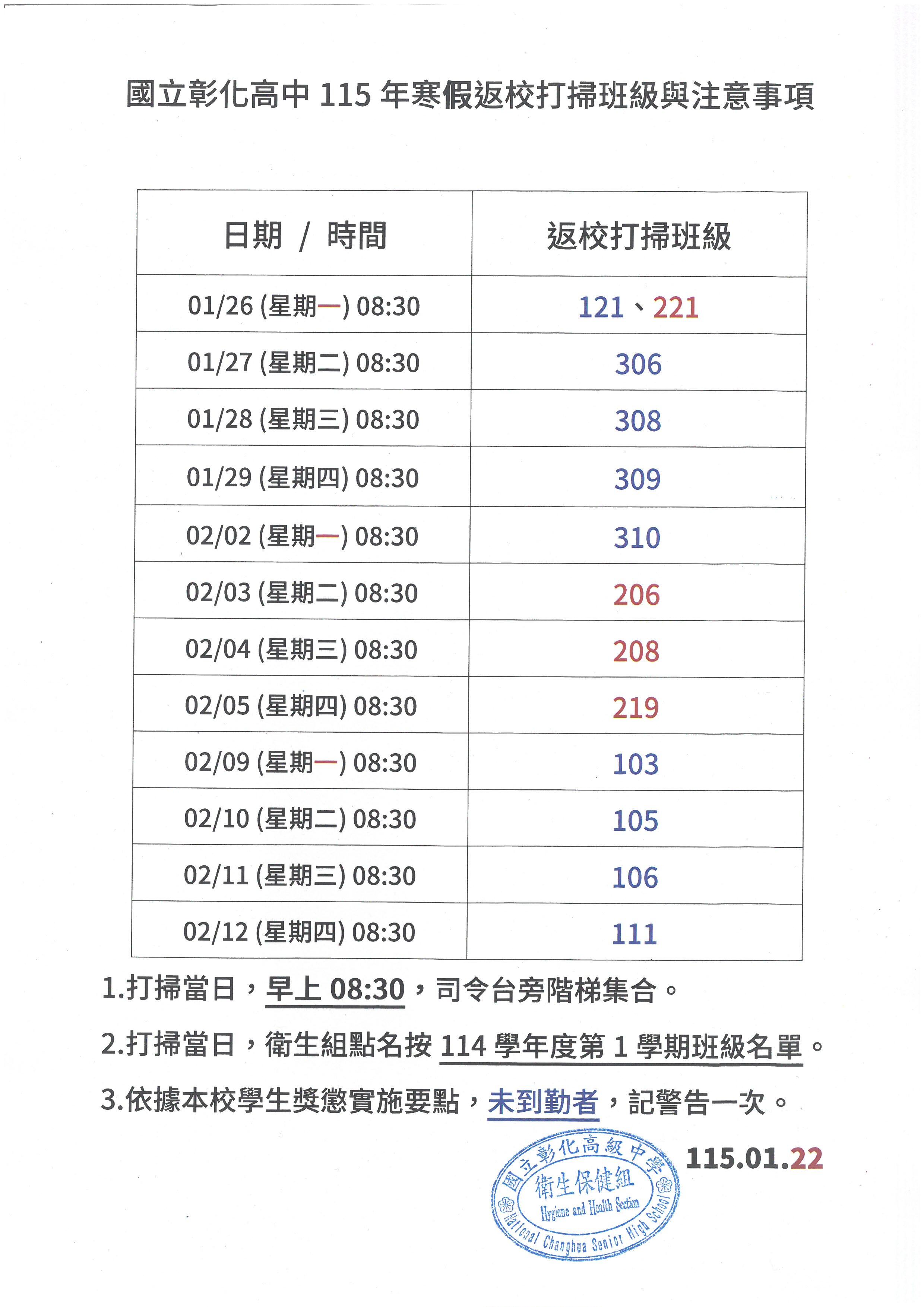 115寒假返校打掃班級