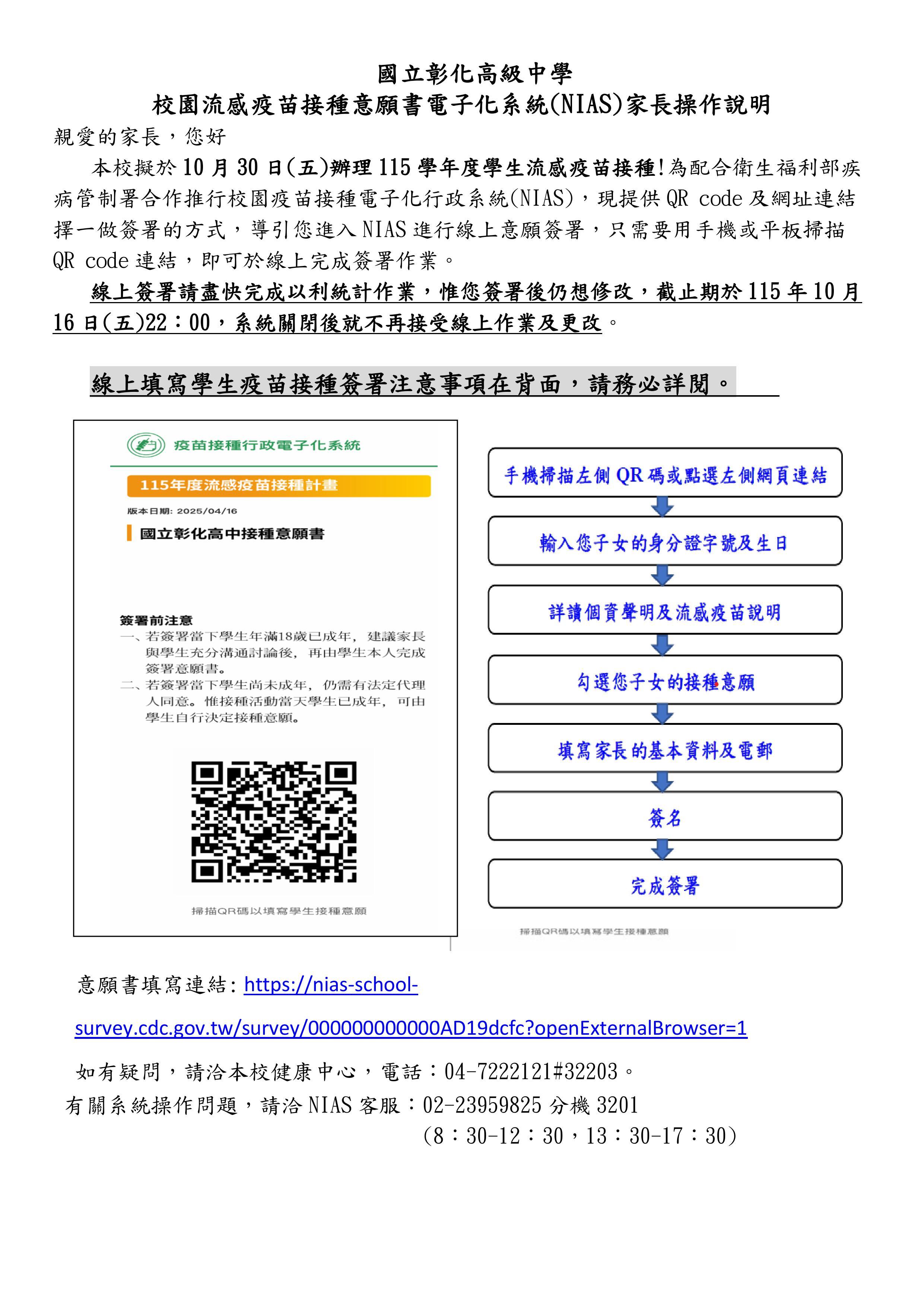 115-1流感疫苗接種通知線上意願書說明