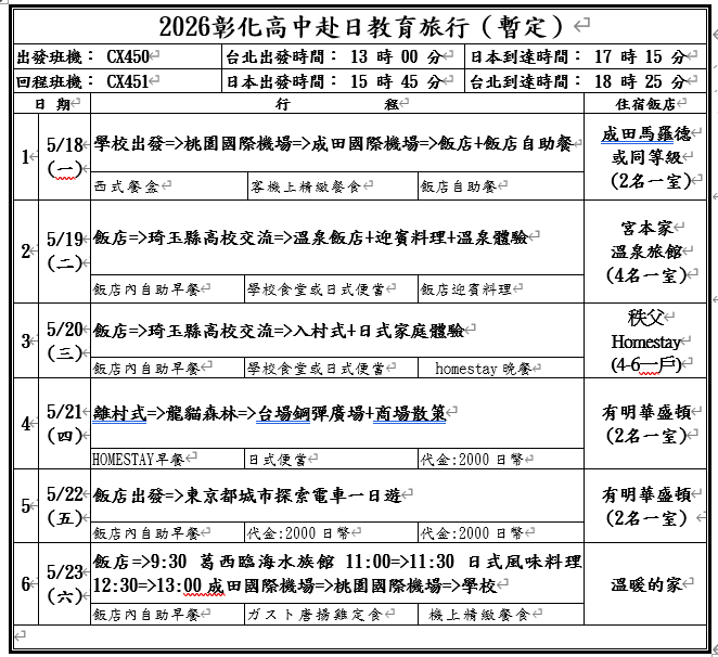 行程表